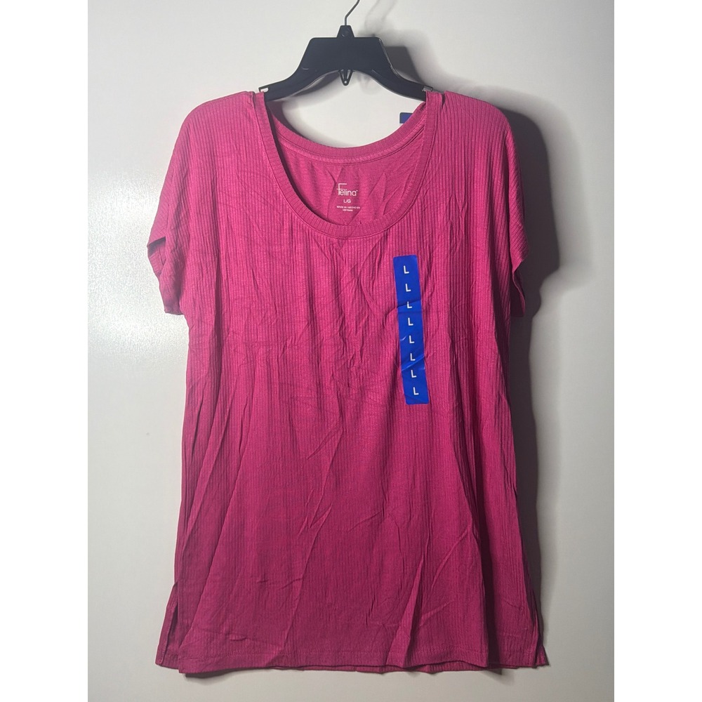 Felina Lilac Rose Pink Ribbed Scoop Neck Tunic Top C7021 Large NWT